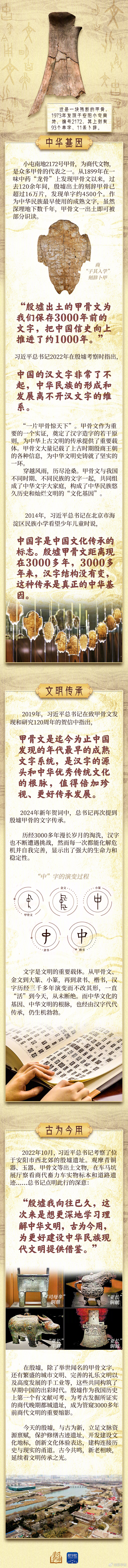 #跟着总书记探寻中华文明#【字里行间的中华基因】泱泱中华，历史悠久，文明博大。对