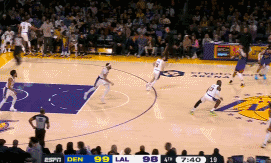 詹姆斯抢断轰进超远三分，直接打停掘金！
北京时间3月3日，湖人与掘金的比赛进行至