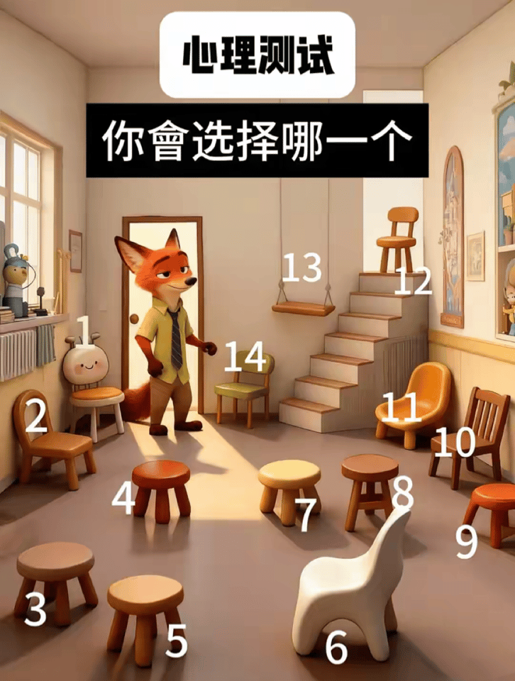 2025年12月外网刷屏的一道心理测试：假如你进入一个房间，里面有14把不同风格