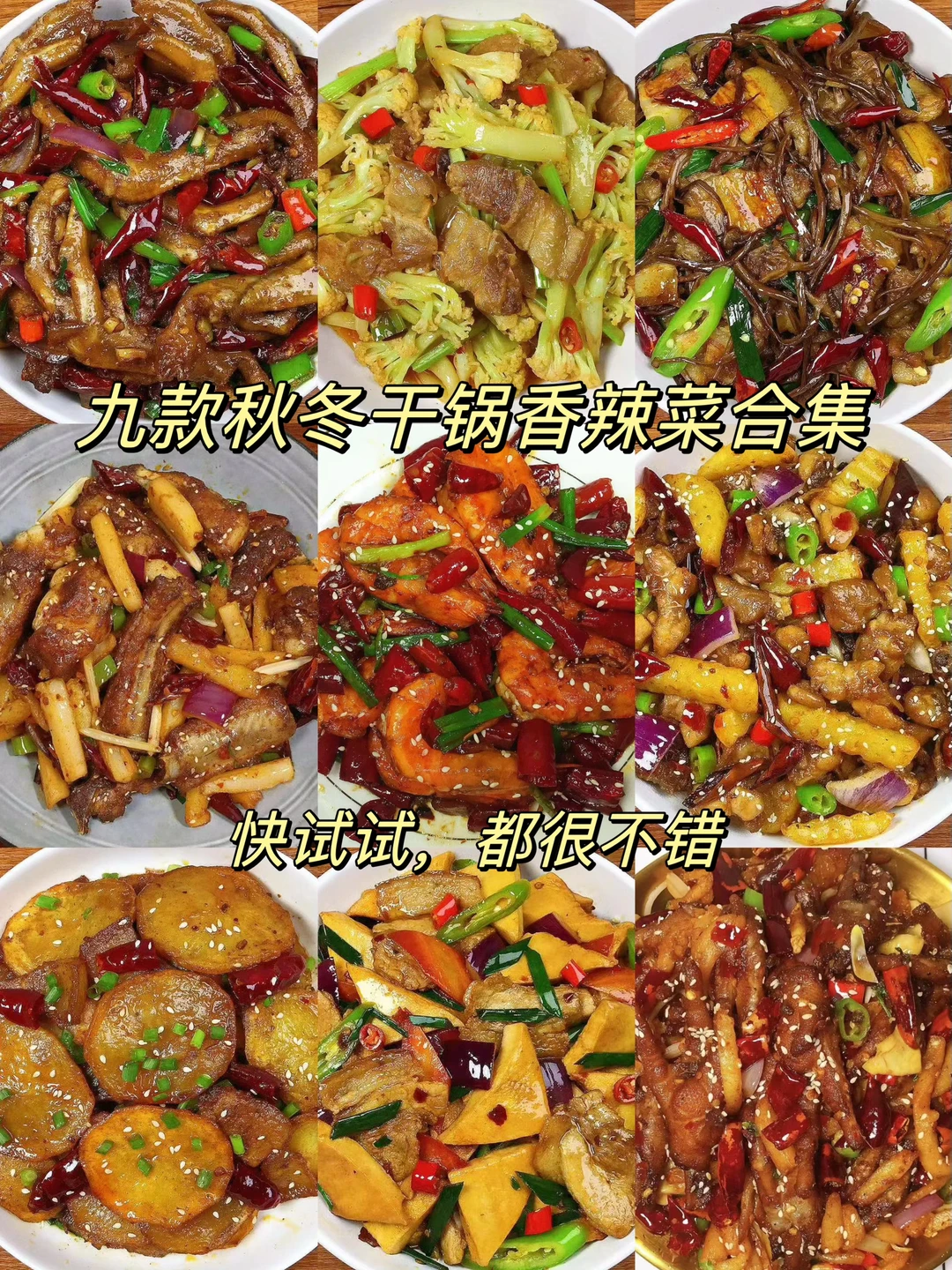 今天给大家分享九款适合秋冬的干锅香辣菜合集！香辣过瘾，超级好吃！喜欢的朋友们一定