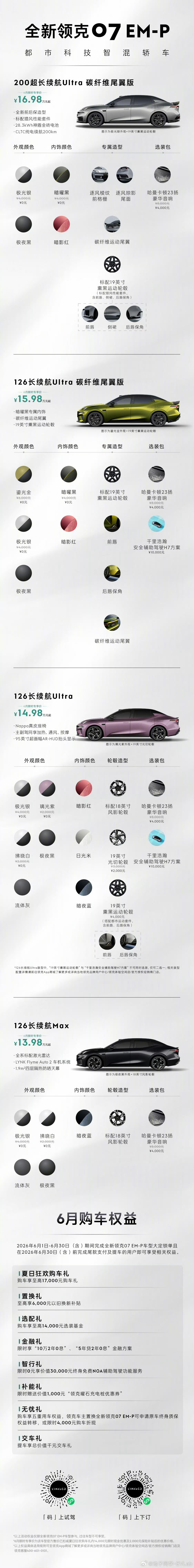 领克超长续航三车齐发今天领克三款长续航新车一起上市了🚗07、08、10三款EM