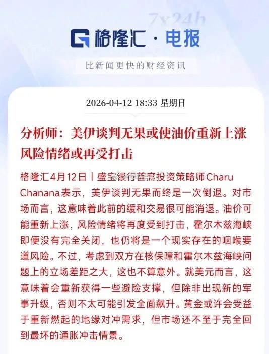 分析师已经开始预测原油会接着上涨了，明天股市凶多吉少今天美伊谈判出现了重大问题，