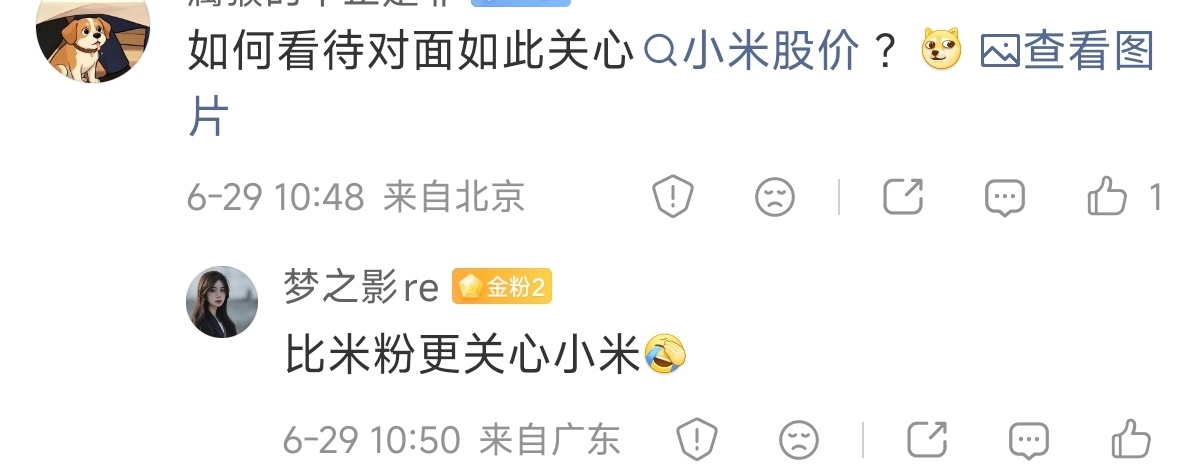 评论区有人问，为什么某群体如此关注小米股价。如果只是关注小米股价，那我可以理解为