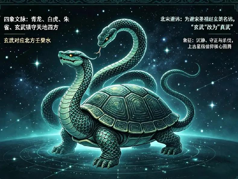 《真武大帝颂》
 原创
玄帝持锋镇北天，
龟蛇相伴扫尘烟。
威临四海妖魔尽，
永
