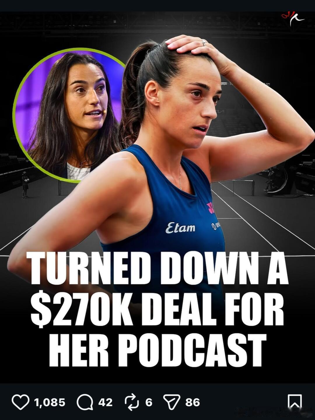 加西亚：拒绝博彩公司27万美元的赞助💰今年退役的加西亚透露她曾拒绝一家博彩公司