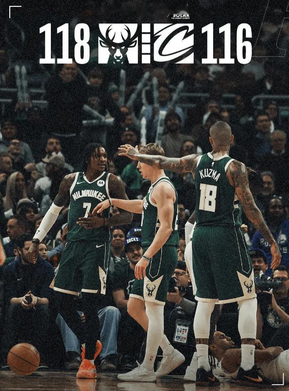 雄鹿险胜骑士，过去10场比赛赢下8场。在字母哥缺席之后，雄鹿其实一直都在闷声发财