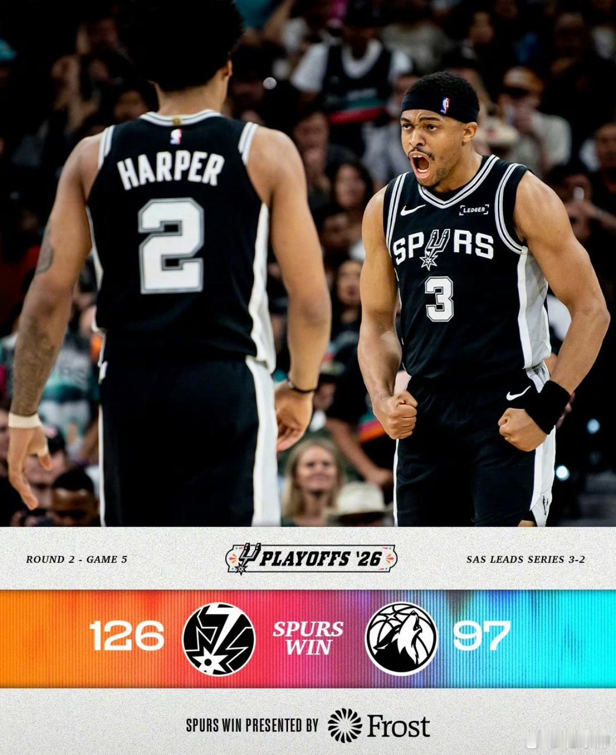 马刺3比2森林狼🏀捍卫主场，激情燃烧！📈G5赛事数据精彩呈现：文班狂揽27分