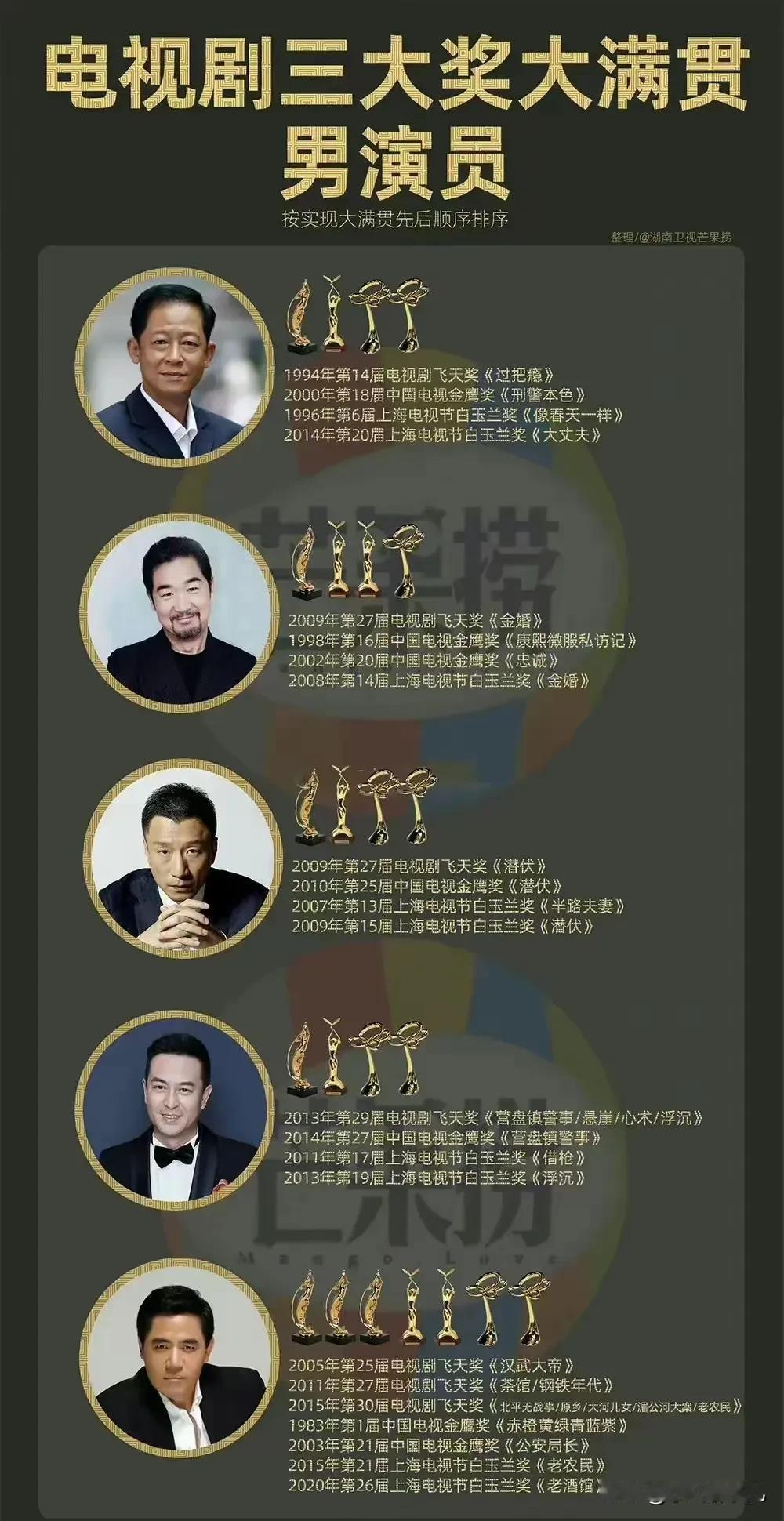 电视剧三大奖大满贯男演员都有谁？

能获得其中一个奖项的就可以称作老戏骨了，更何