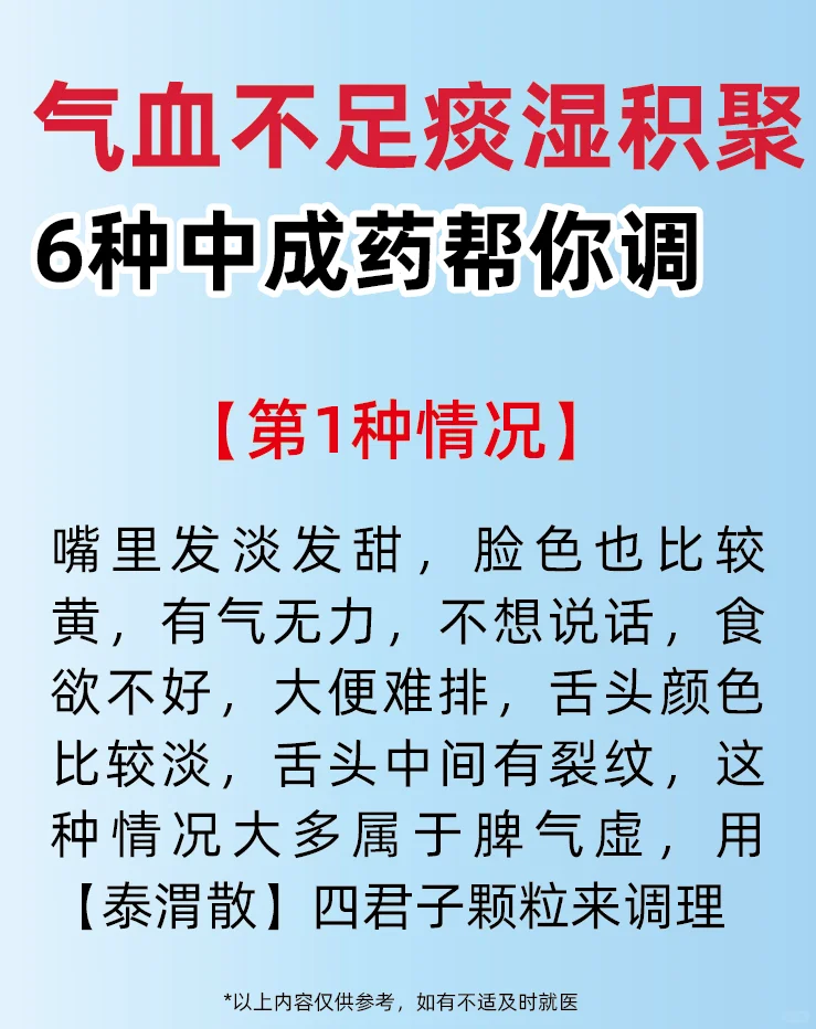 脾受损，气血不足痰湿积聚，6种中成药帮你