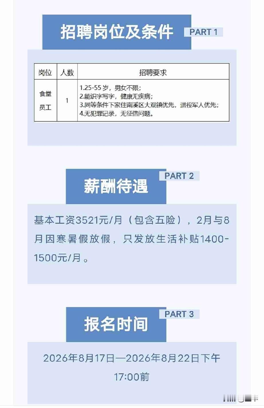 物价年年涨，工资停留在十年前，这样的食堂岗位，换作是你，会去吗？
 
最近看到南