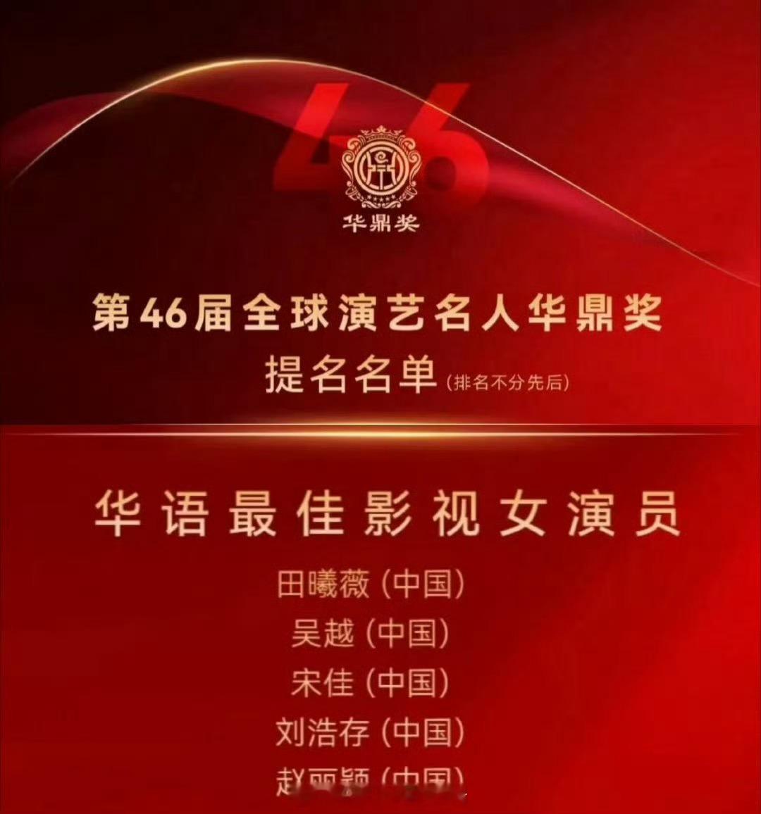 田曦薇 华鼎奖提名 田曦薇提名华鼎奖华语最佳影视女演员啦！事业粉很爽吧！！！ ​