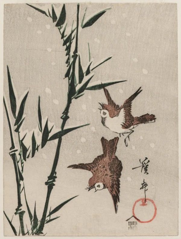 Keisai Eisen，《麻雀、竹子和落雪》，1820 年代末，克利夫兰艺术博...