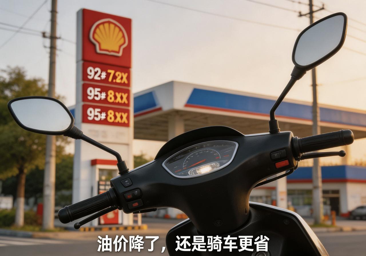 路过加油站看见油价又降了，开车的同事凑一块说，加满一箱又能省十几块。
我拧着电动