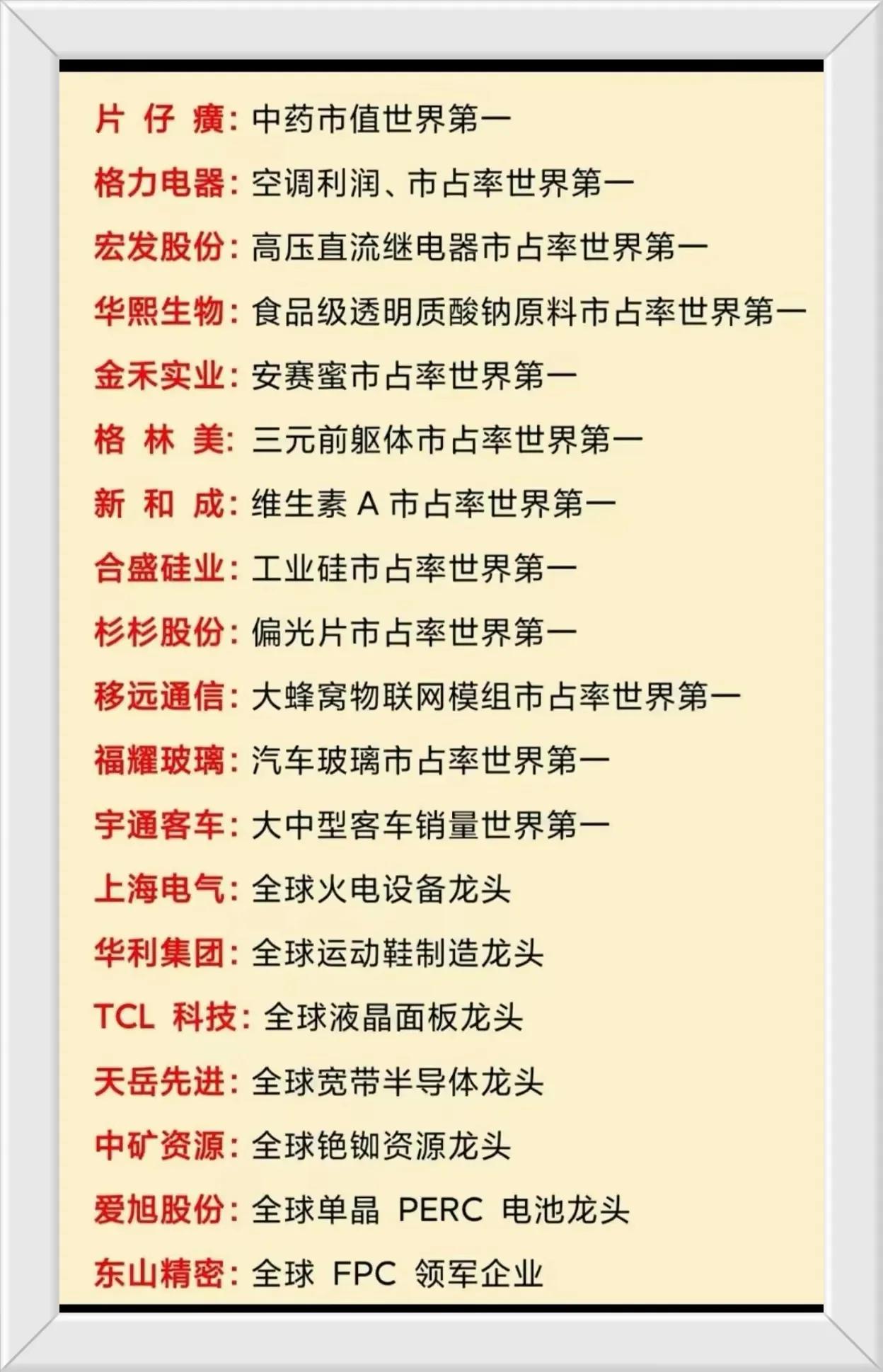 在当今的A股市场其实也存在很多很厉害的企业，不仅在我们国内是第一，甚至放眼到全球