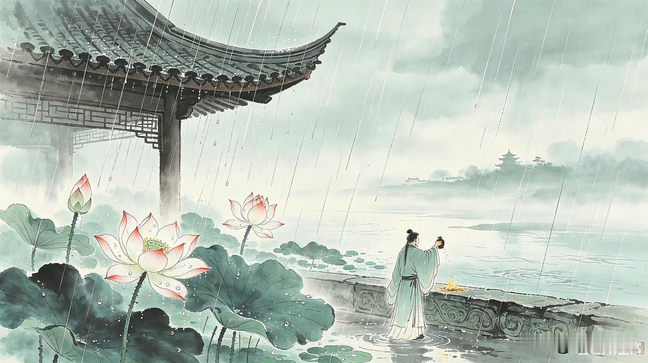 如梦令·暴雨迎端午

檐外雨声频起，
远处荷花私喜。
端午晓寒生，，
远寄锦书飞