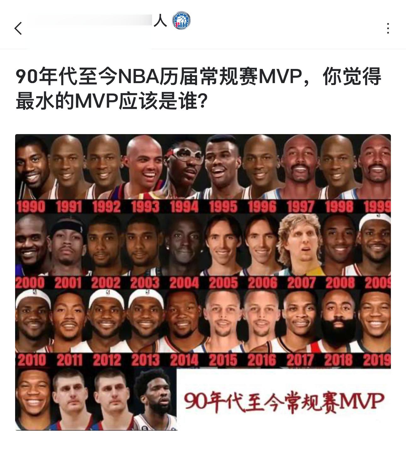 球迷讨论：90年代至今NBA历届常规赛MVP最水的是谁？ ​​​