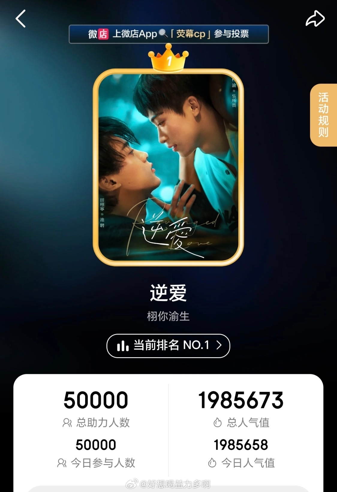 栩你渝生  今日5w任务已完成✅！大家都好棒！辛苦了