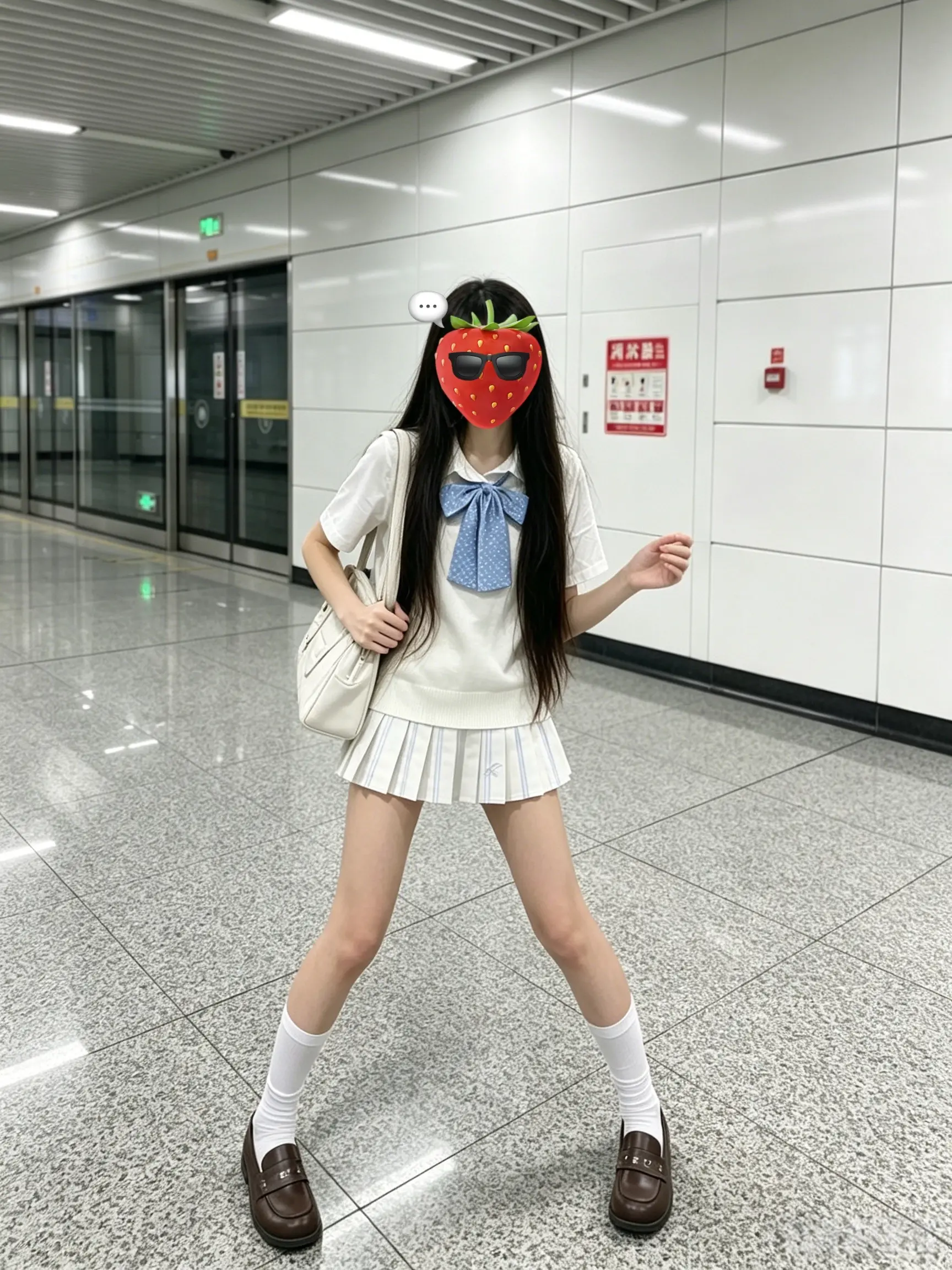日常校园穿搭 地铁ootd 女大学生校园穿搭 地铁穿搭 百褶裙少女