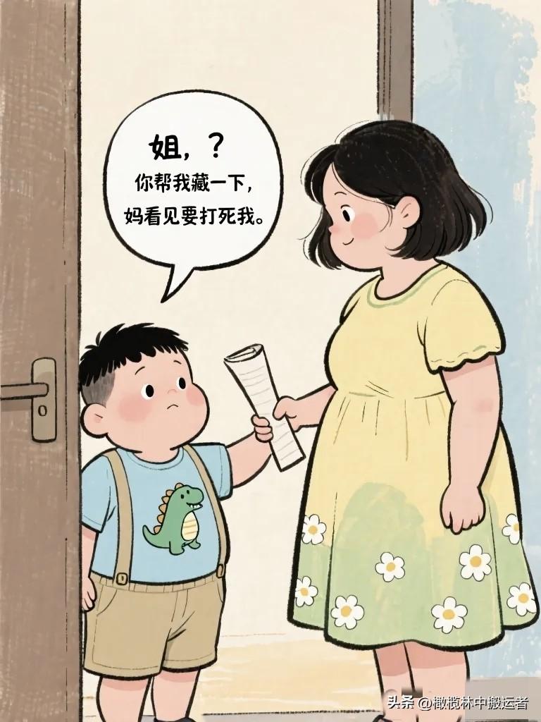 搞笑漫画：弟弟考试考了59分，心虚地把卷子递给姐姐：“姐，你帮我藏一下，妈看见要