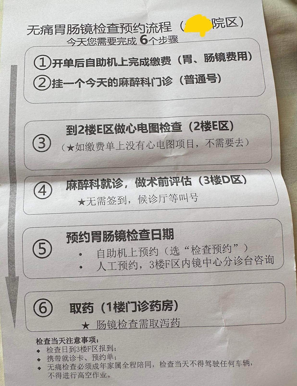 大医院里的无痛胃肠镜检查预约流程：

挂了号问诊后，无痛胃肠镜检查预约流程就送到