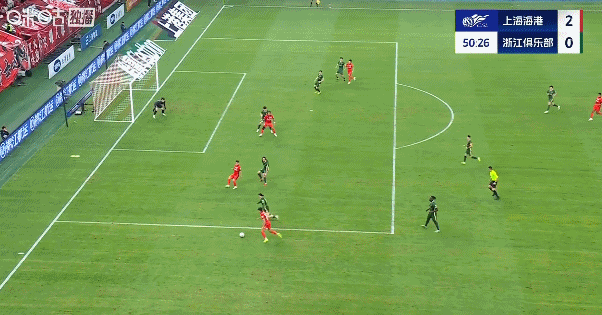 上海海港vs浙江队比赛第50分钟，王燊超世界波破门，这球太精彩了！上海海港2-0