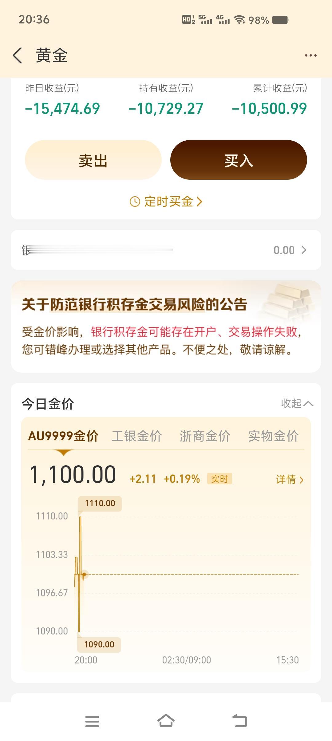 黄金2🈷️3日开始上涨了！
估计明天能涨到1190元/克