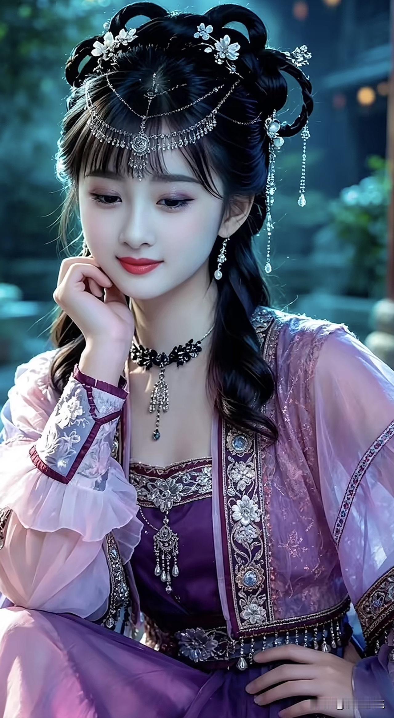 梦幻古风少女，精致妆容与华丽服饰相得益彰，宛如画中人。梦幻古装少女 国风唯美少女