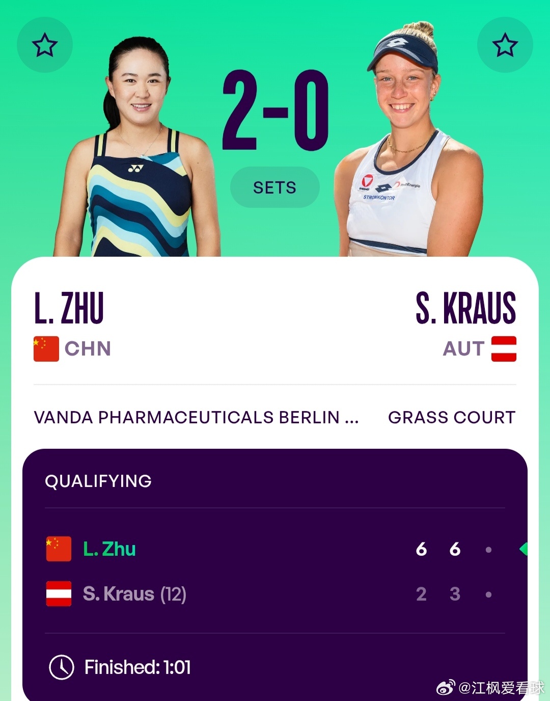 WTA500柏林站🇩🇪资格赛第1轮袁悦🇨🇳4-6/2-6不敌2号种子西尼