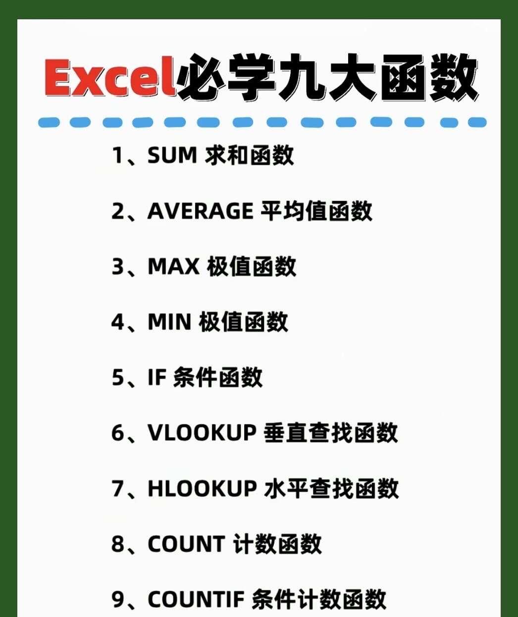 Excel必学9大函数✨职场小白直接抄作业🔥
零基础、文员、找工作的宝看过来❗