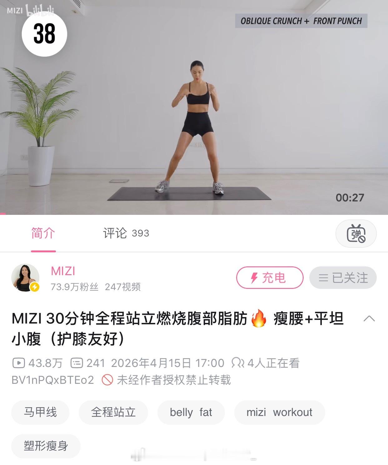 Mizi 的30分钟站立瘦腰和小腹！这个也不错[点赞] ​​​