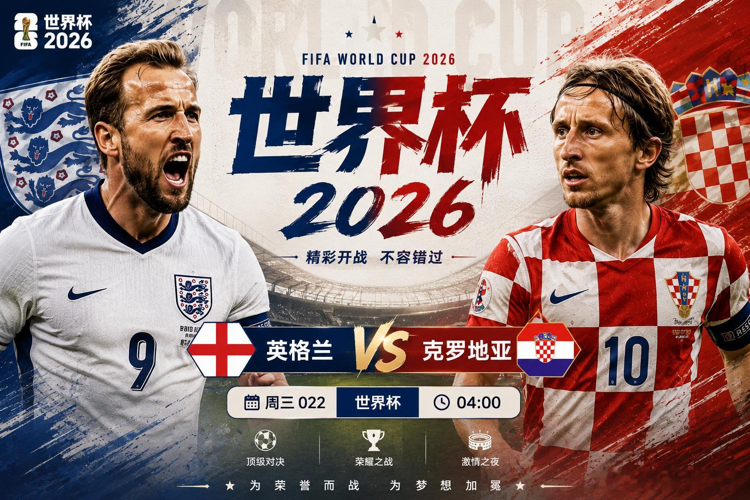 2026世界杯022 世界杯🏆⏰04:00英格兰vs克罗地亚开球：？？？方向：