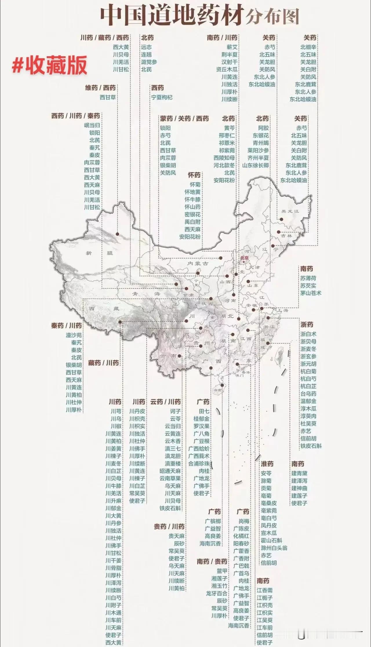 中国道地药材分布图，收藏版。