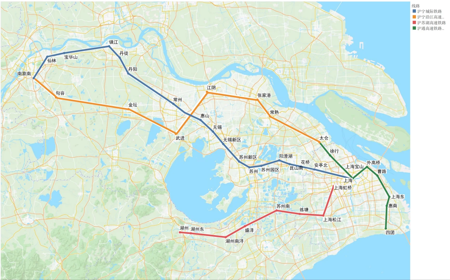 上海与江苏之间，区域型高铁线路