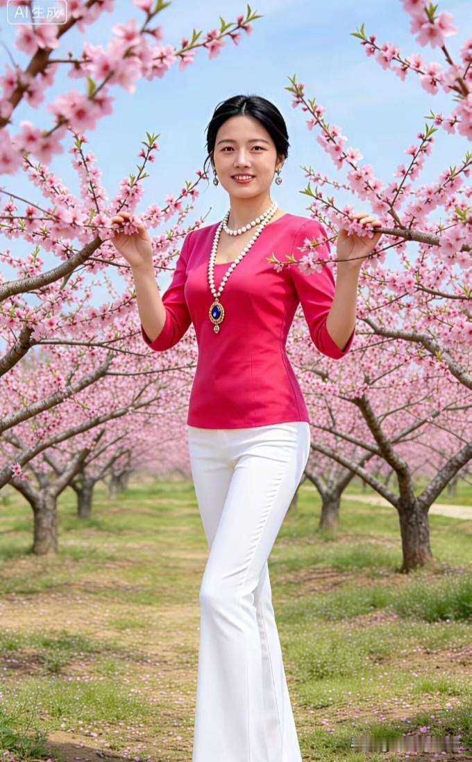 西江月·桃下
 
一树绯云轻落，半身霞色初融。
笑拈桃瓣立春风，鬓畔珠光微动。