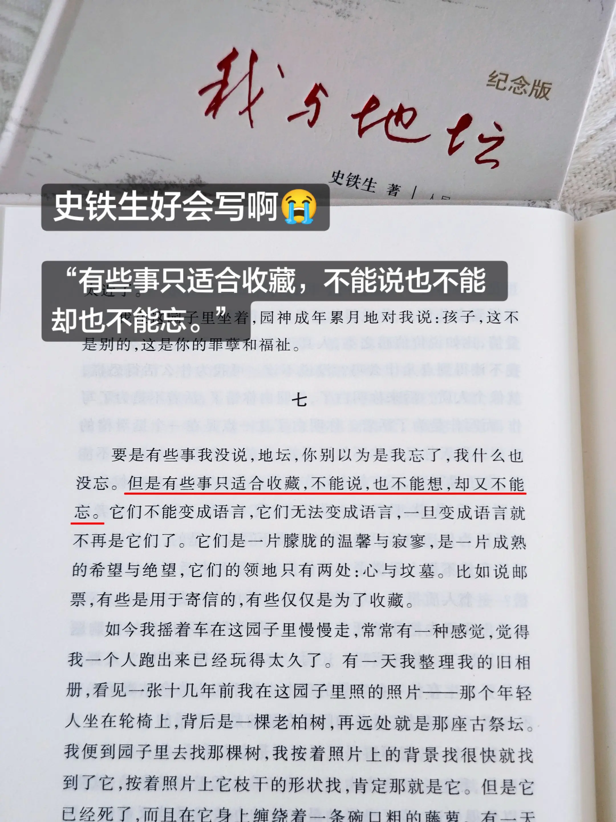 再一次被史铁生的文笔深深震撼到！“有些事只适合收藏，不能说，也不能想...
