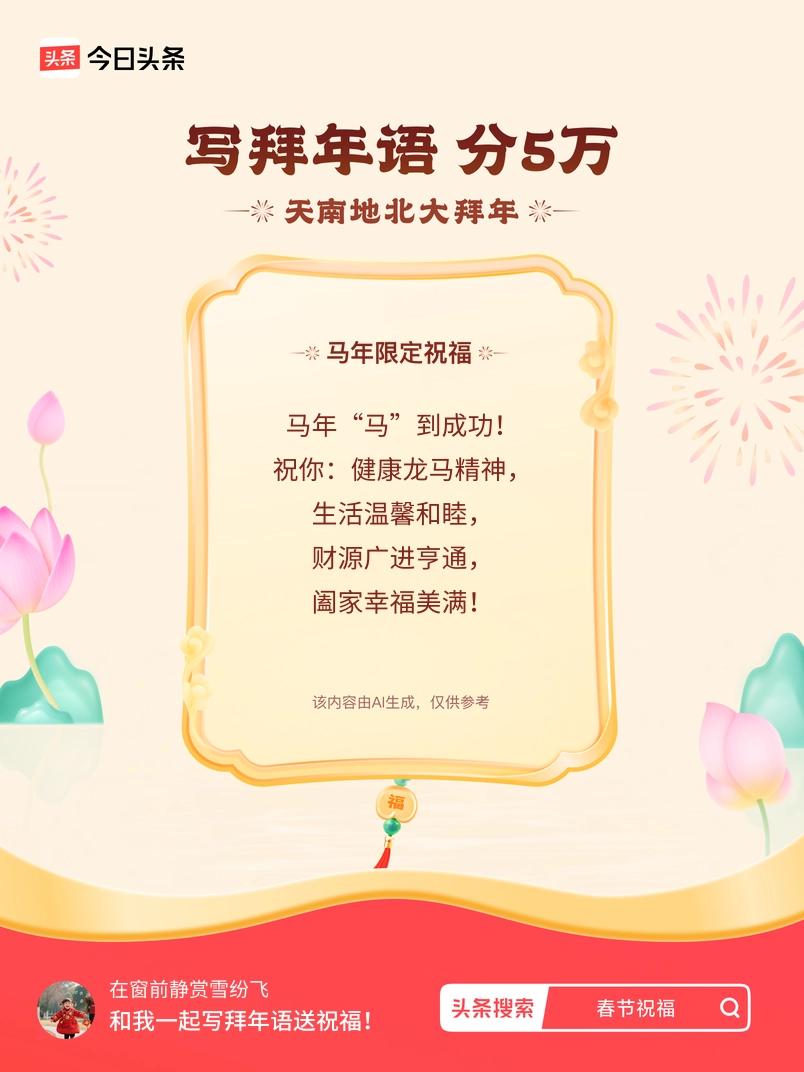 写拜年语送祝福新春拜年送祝福！我的祝福是：“马年“马”到成功！祝你：健康龙马精神