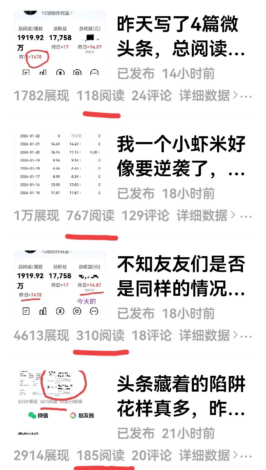 昨日全军覆没，没有一篇阅读量过千的，不知今天的收益有没有1块钱[捂脸]。

昨天