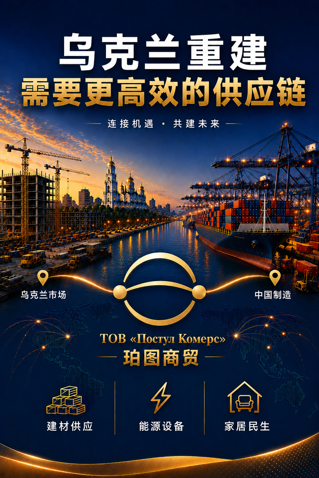 我和乌克兰人友人会在基辅成立一家中乌贸易公司——珀图商贸。公司名「Поступ 