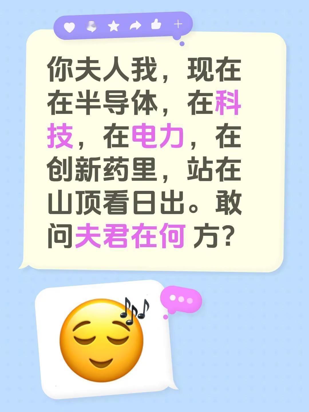 你夫人我，现在在半导体，在科技，在电力，在创新药里，站在山顶看日出。敢问夫君在何