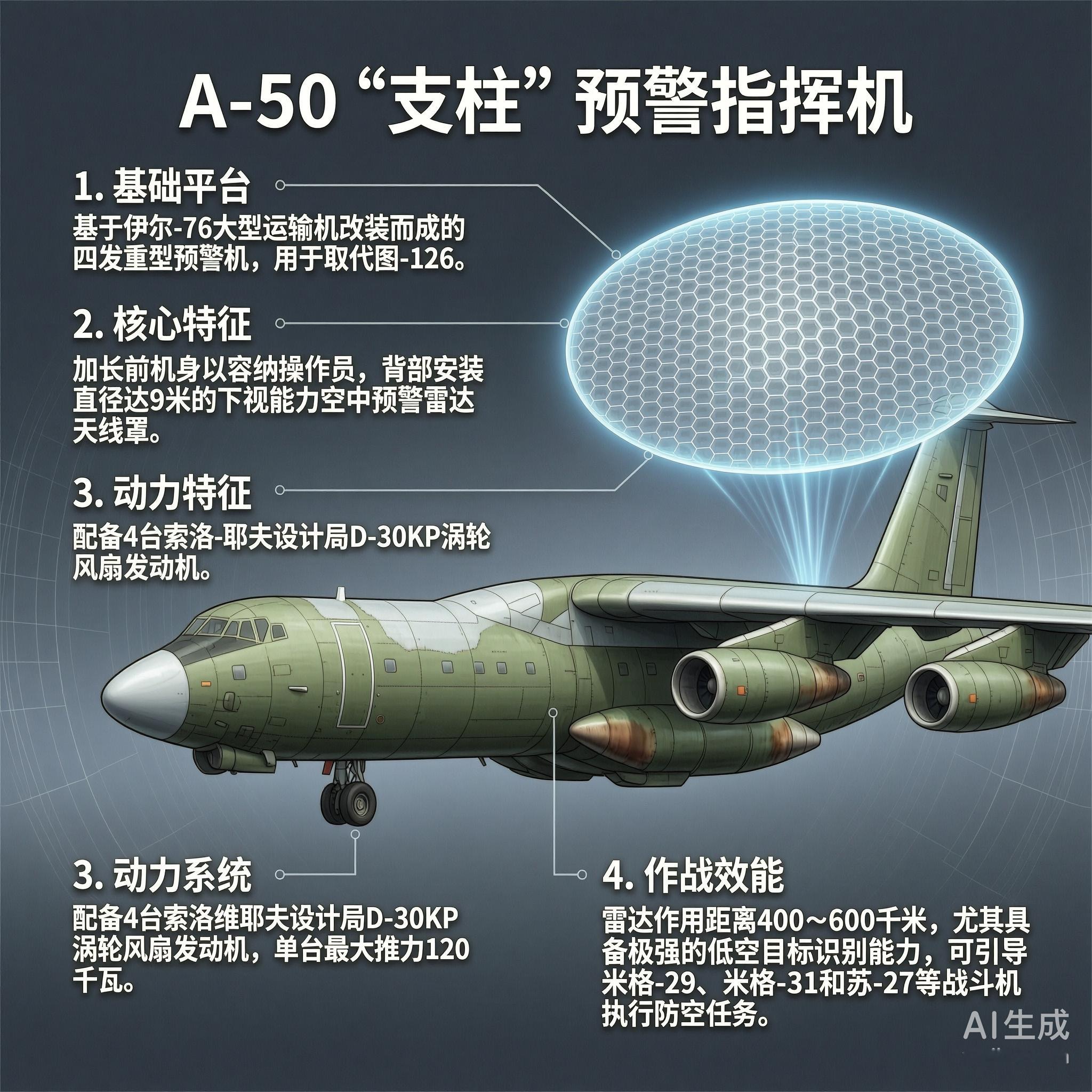 军事ai新视野 A-50“支柱”预警机［苏］机长：49.59米翼展：50.5米机