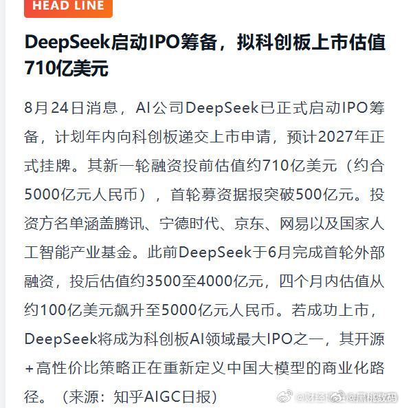 DeepSeek启动IPO筹备Deep Seek会是下一个宇树科技吗？我是没资格