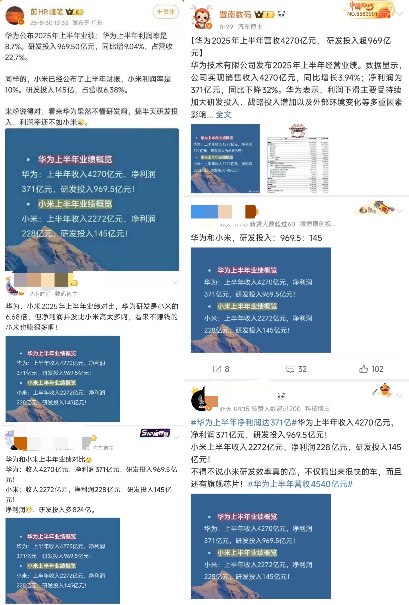 华为和小米的财报。2024年毛利率：华为 44.4%，小米 20.9%（=765