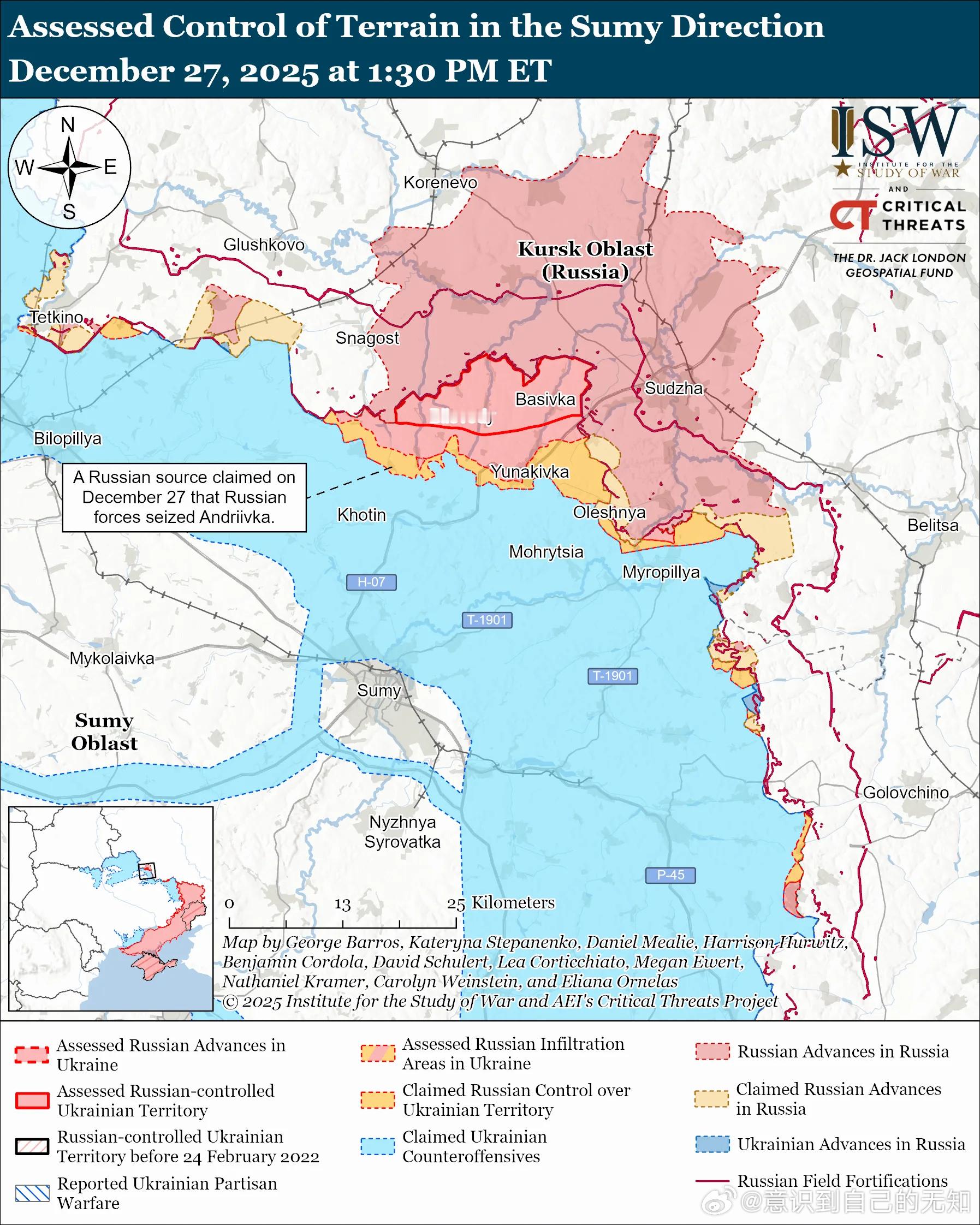 北方轴心俄罗斯的目标：在乌克兰北部沿国际边界建立可防御的缓冲区。12月27日俄军