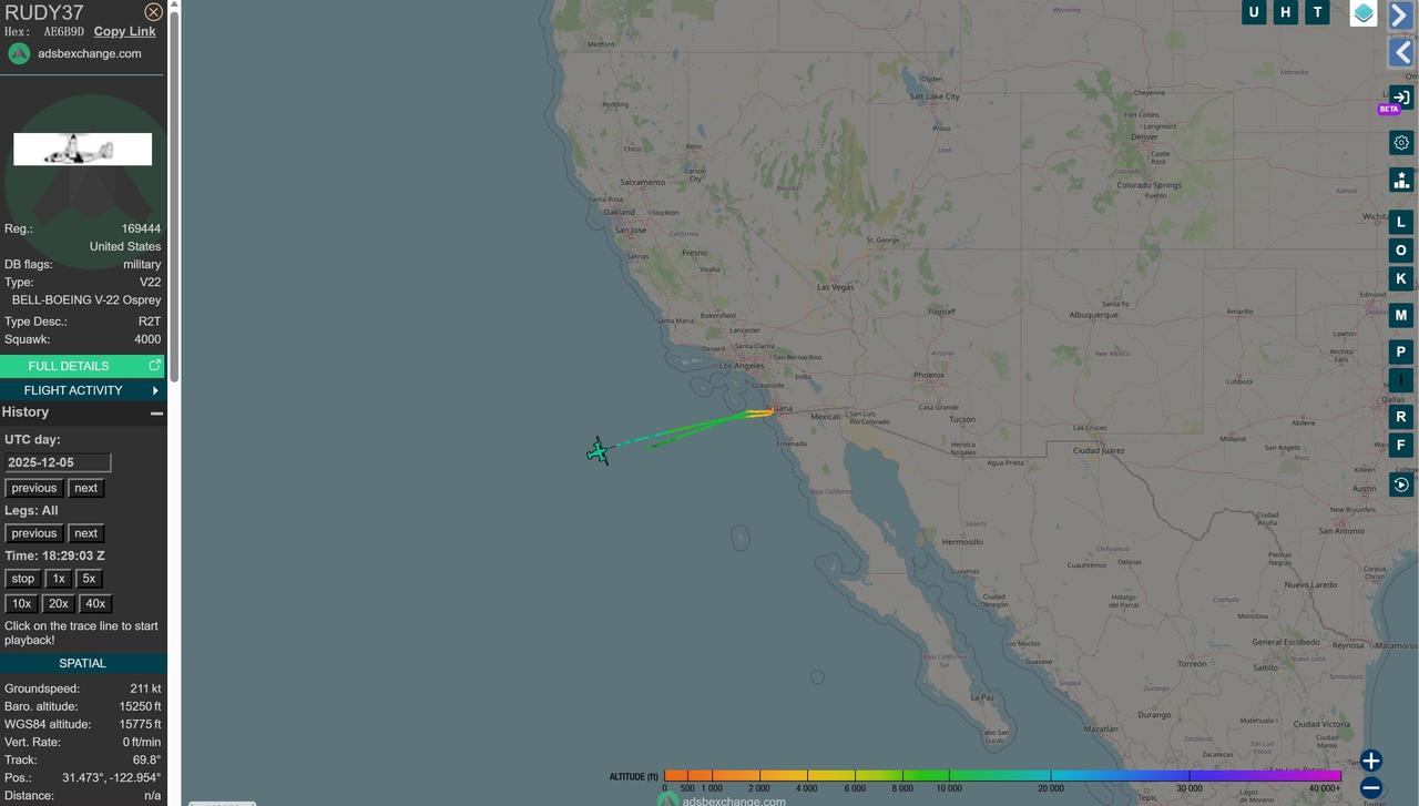 12月6号，美国海军尼米兹号航母(CVN-68)抵达圣迭戈附近海域，1架CMV-