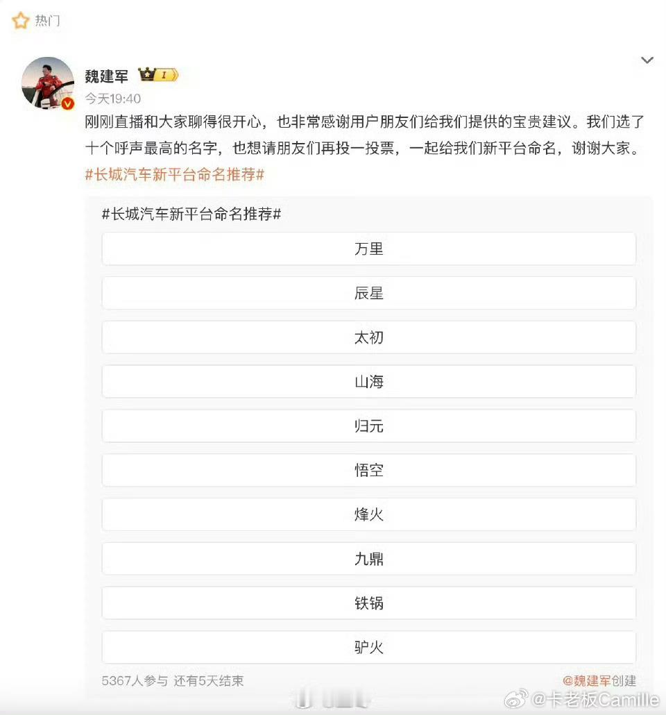 魏建军宣布新平台命名归元 “归元”这名字最终被投出来，我第一反应：像武侠招式，也