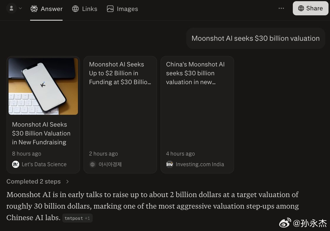 据彭博社报道，Moonshot AI 正在寻求高达 20 亿美元的新融资，估值达