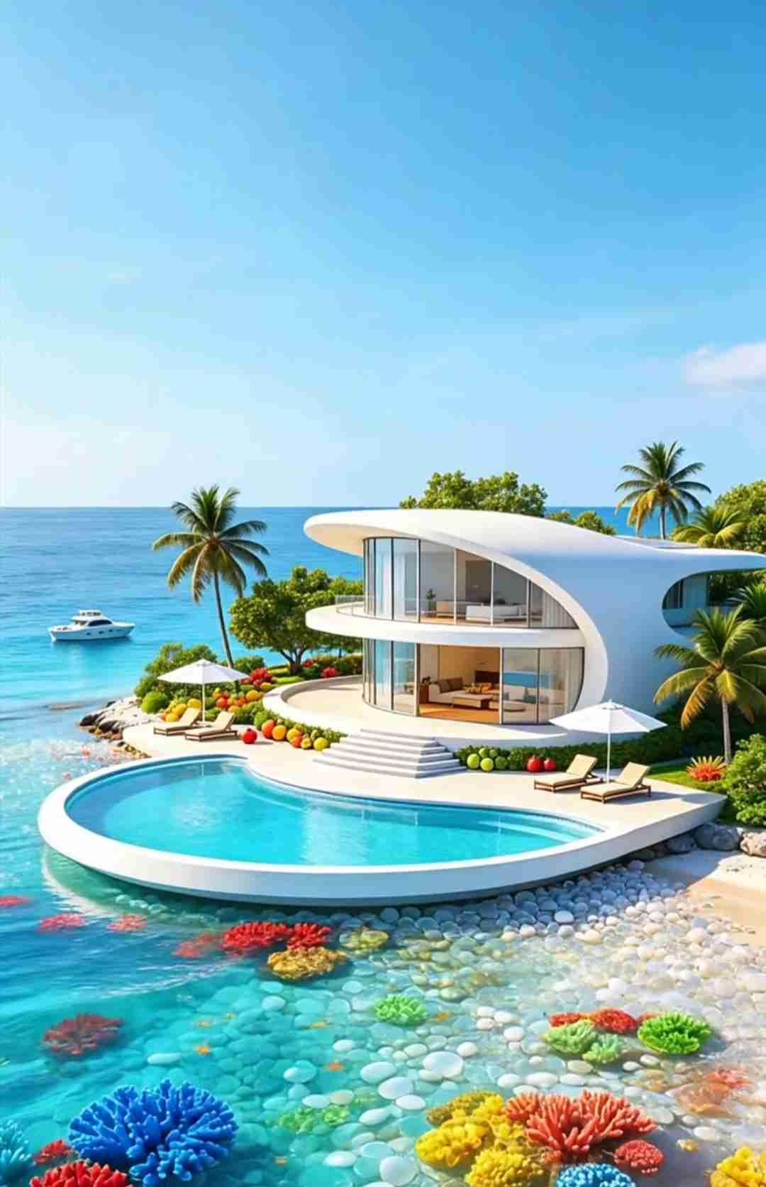 临海而立的海景别墅藏尽山海浪漫，推窗便是无垠碧波，海风裹挟淡淡咸香扑面而来。宽阔