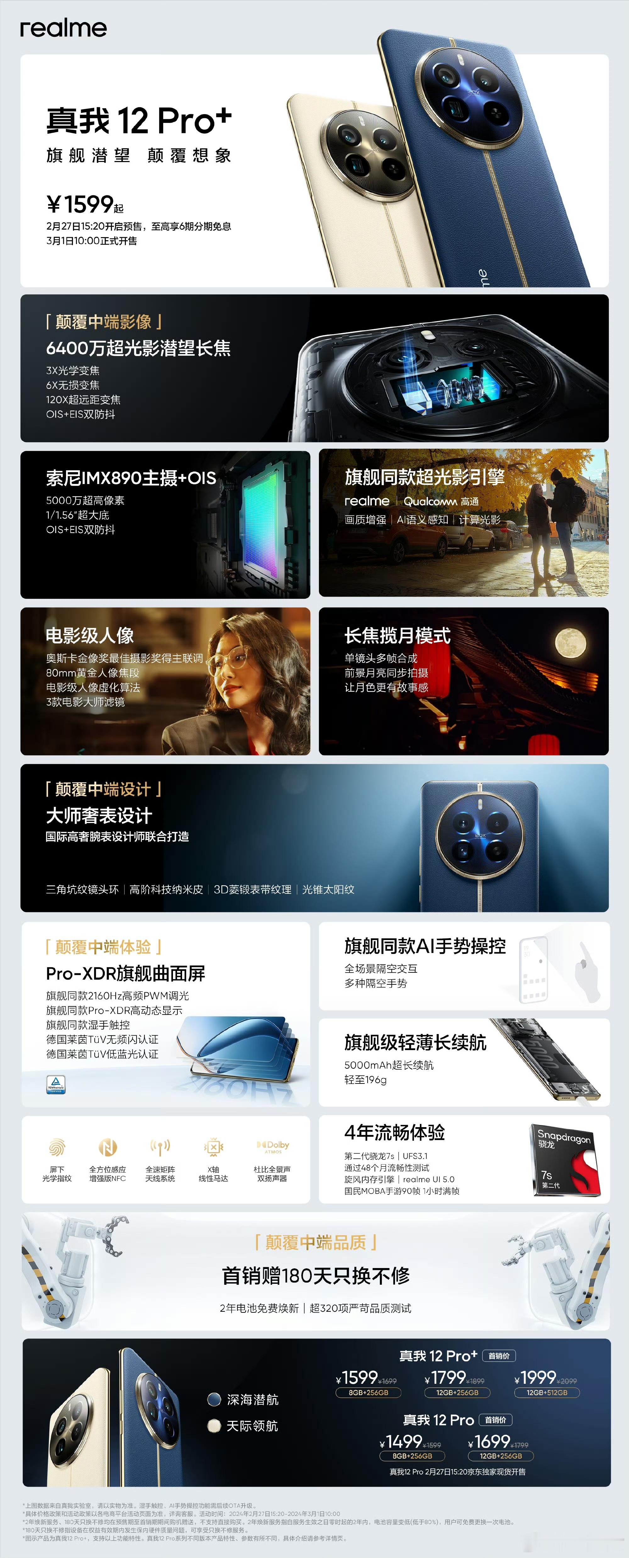 真我12 Pro+ 发布，6400万超光影潜望长焦，大师奢表设计+旗舰曲屏，AI