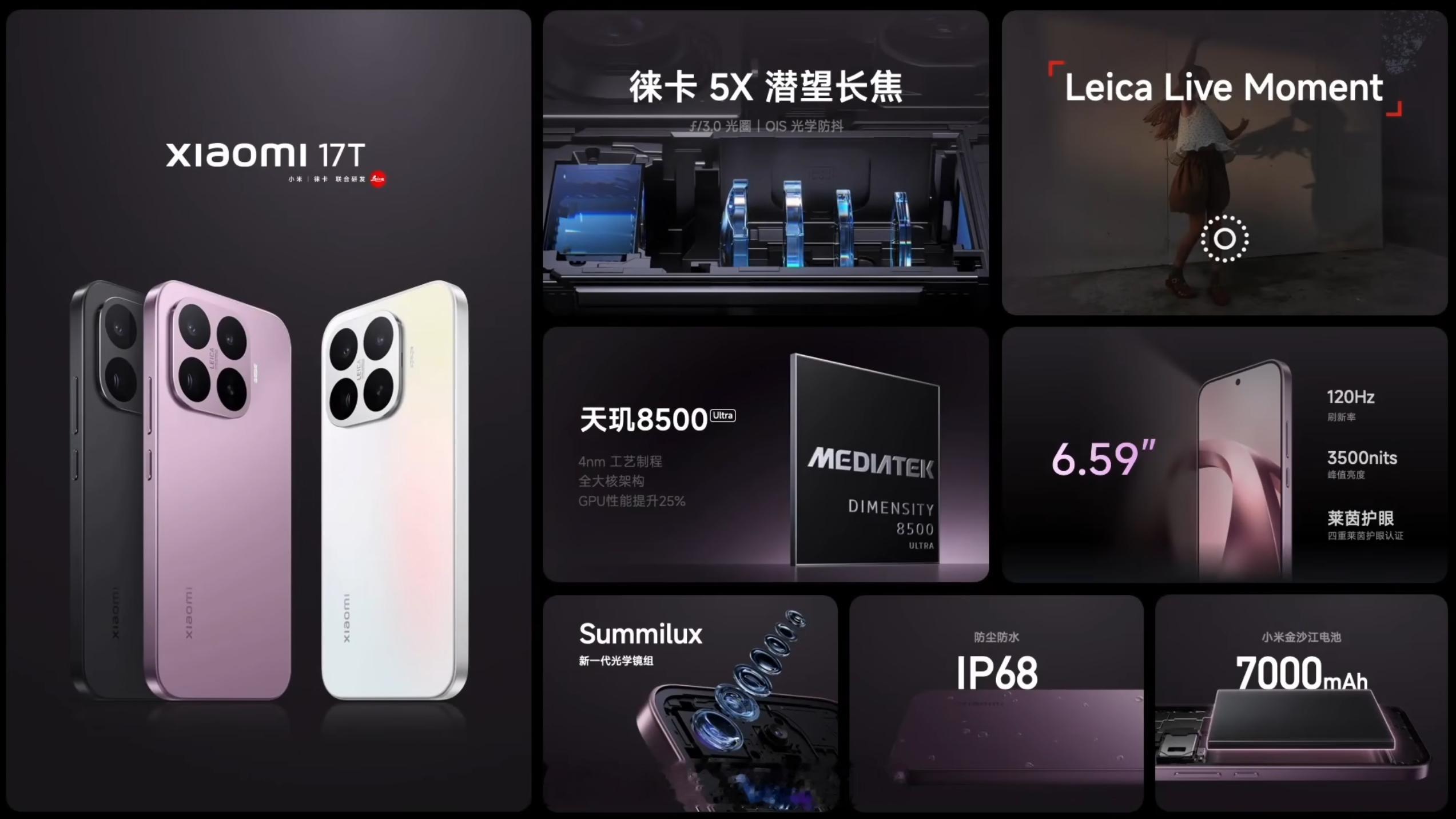 小米 17T 有两个版本，12+256GB 暑促价 2999 元、12+512G