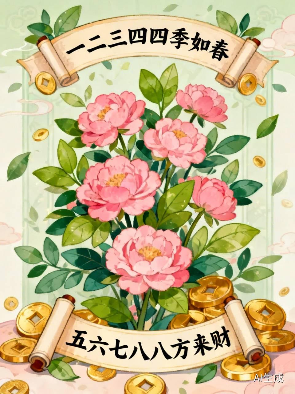 下联：五六七八八方来财。
